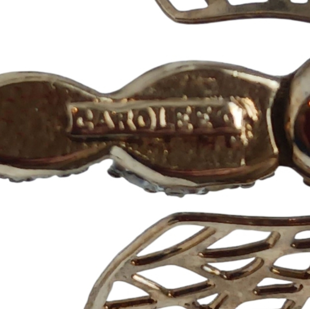 Carolee Vintage Dragonfly Brooch Pave Crystal En Tremblant Articulated Wings - Picture 10 of 10